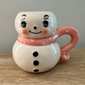 NEW Johanna Parker Snowman Ceramic Mug with Pink Scarf
